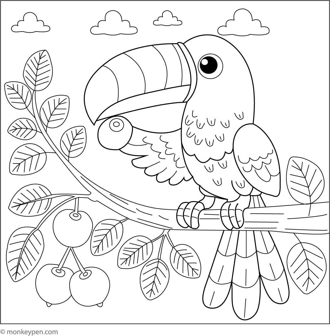 Toucan Eating Fruit | Free Coloring Page