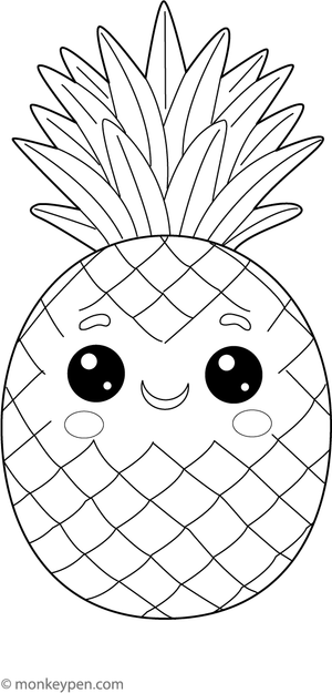  Smiling pineapple character colouring page, free printable for children.
