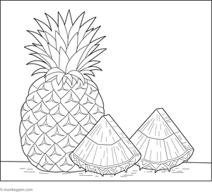  Pineapple slice colouring page, free printable activity for children.