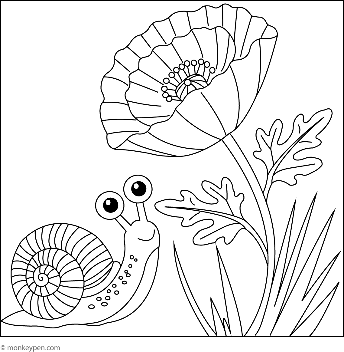 Poppy and a Little Snail | Free Coloring Page