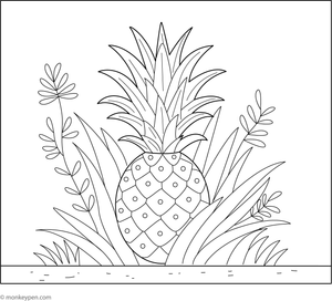 Pineapple plant with fruit colouring page, free printable for children.