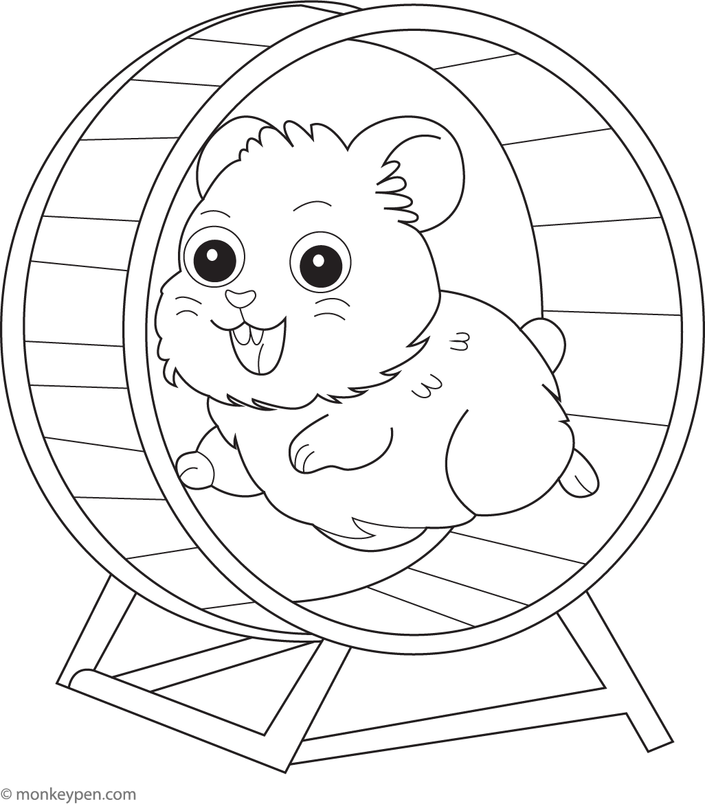 Hamster in a Hamster Wheel | Free Coloring Page