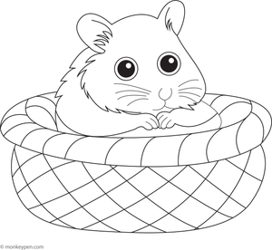 Image of a hamster nestled in a soft nest, designed as a printable colouring activity for children
