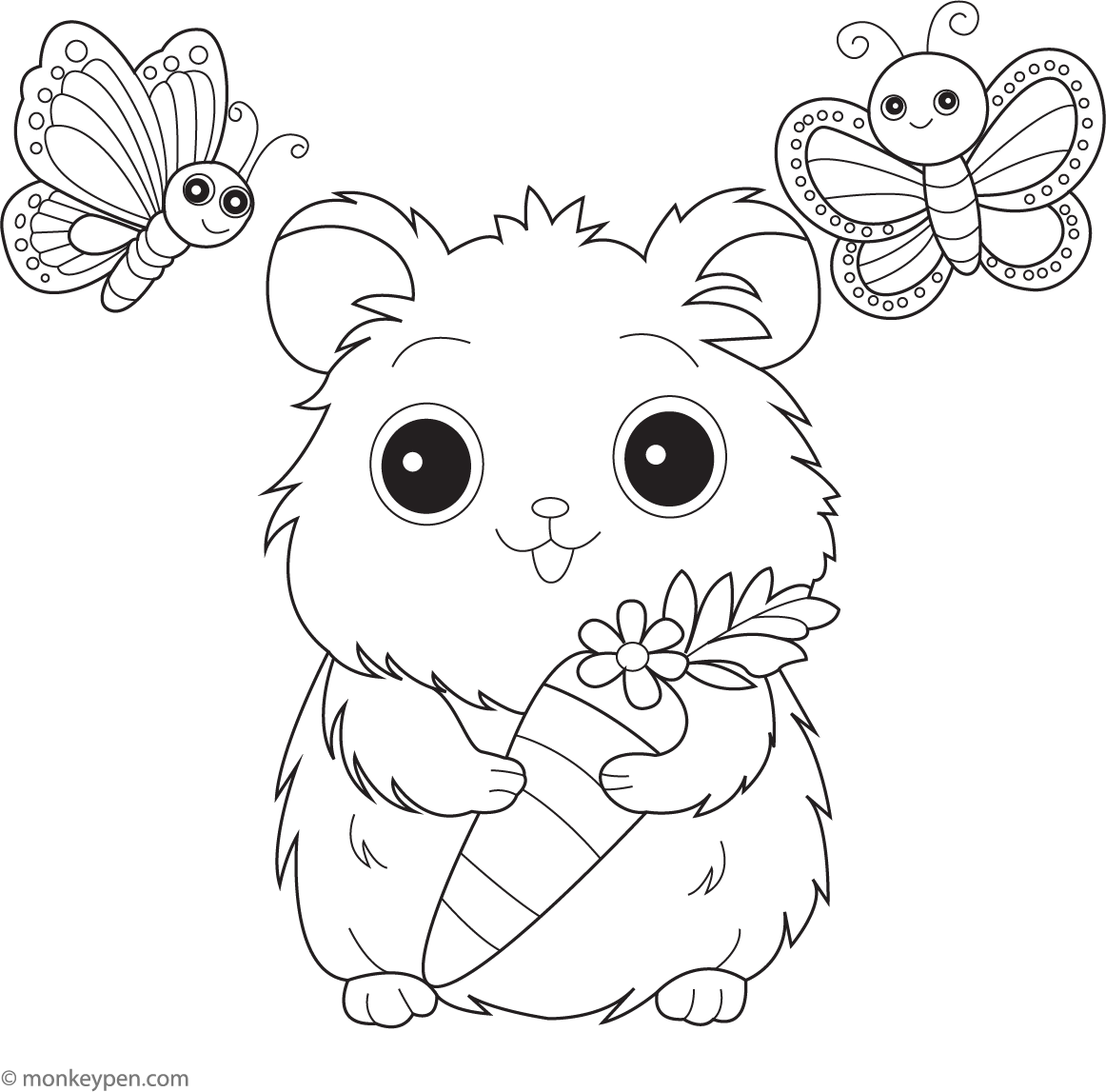 Hamster with a Carrot | Free Coloring Page