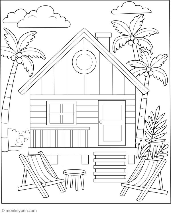Beach House Coloring Page