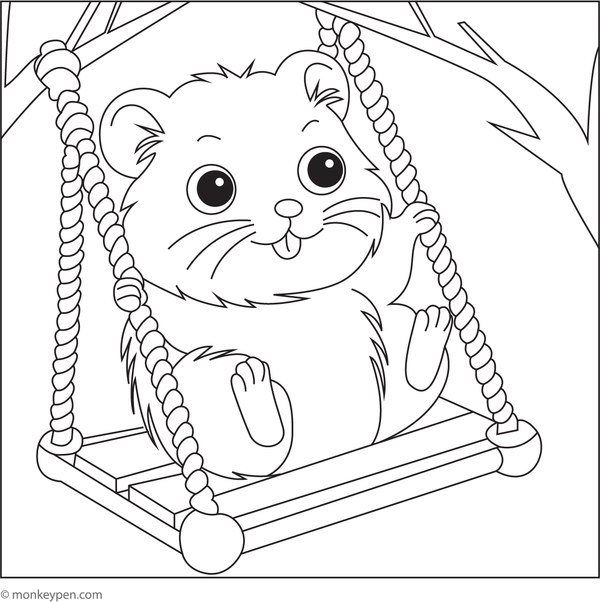 Illustration of a hamster enjoying a swing at a playground, suitable for educational or recreational materials.