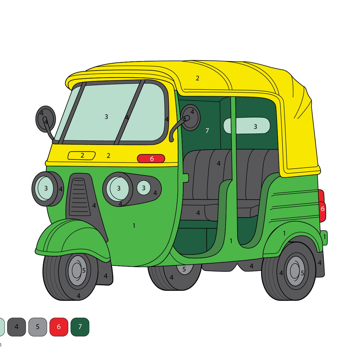 Autorickshaw Color by Number PDF – Easy Coloring Page Download