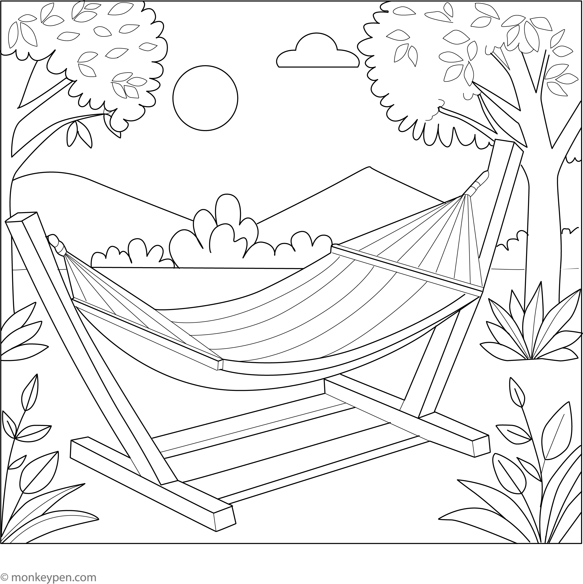 Hammock Coloring Page – Free Relaxing Printable for Kids