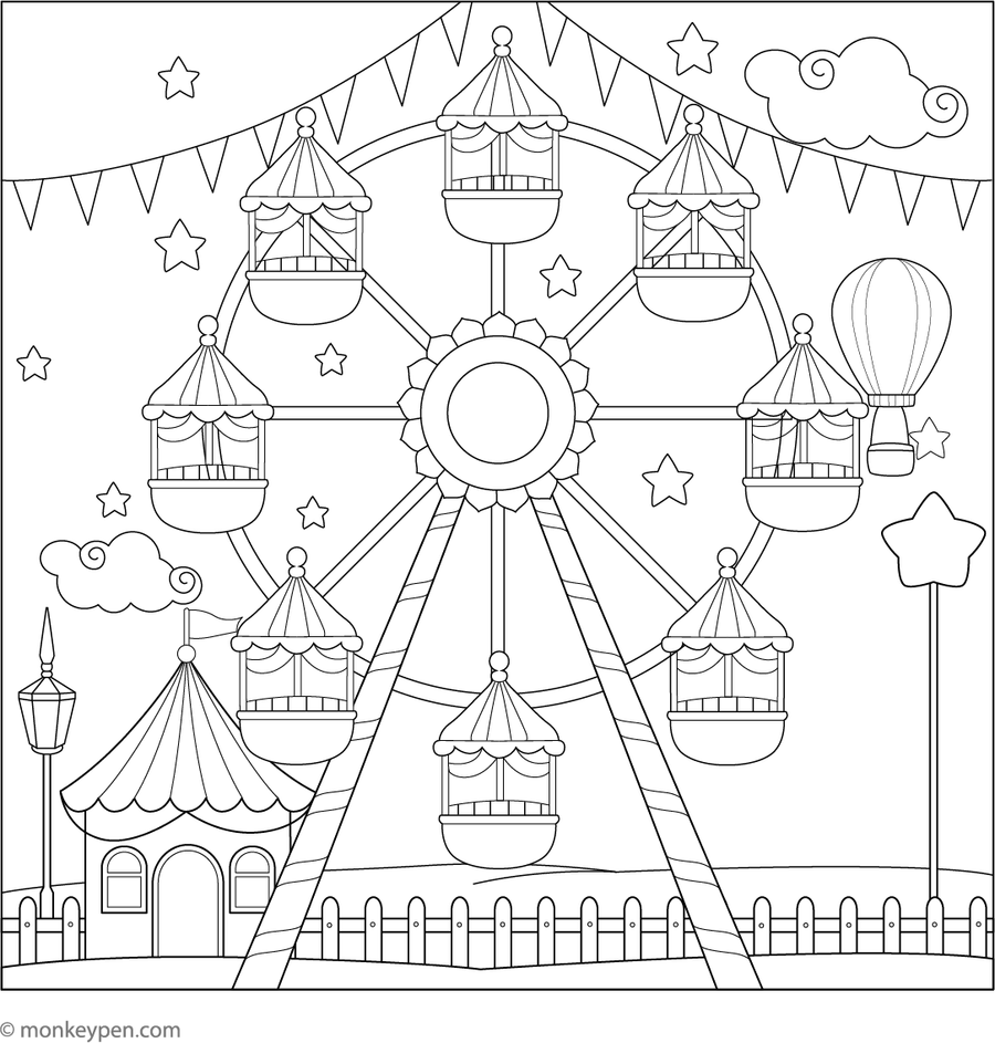 Ferris Wheel | Free Printable Amusement Park Coloring Pages