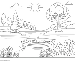 Rowboat on the Pond Coloring Page