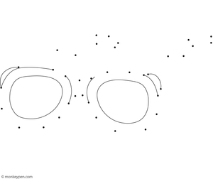 Printable dot-to-dot worksheet of cartoon sunglasses for children to connect and color creatively.