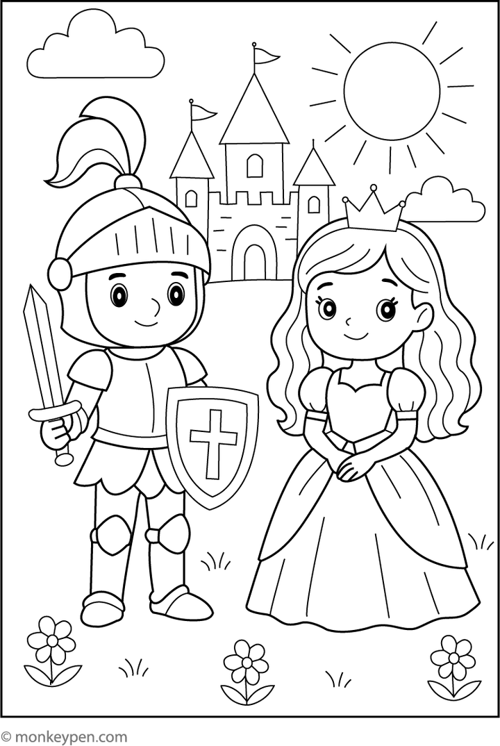 Knight and Princess | Fairytale Coloring Page for Kids