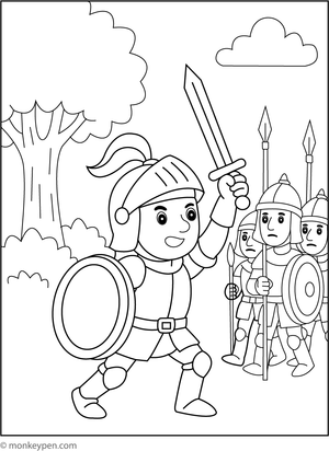  Illustration of a heroic knight leading soldiers, highlighting leadership and teamwork in a medieval battlefield context.
