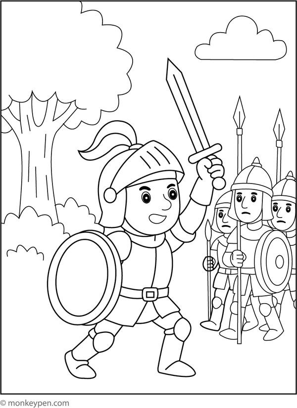  Illustration of a heroic knight leading soldiers, highlighting leadership and teamwork in a medieval battlefield context.
