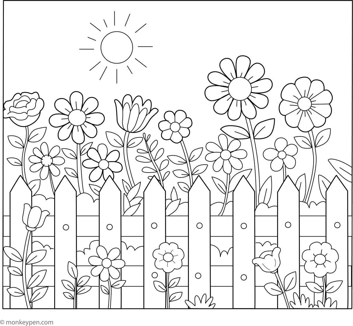 Picket Fence Coloring Page – Free Printable for Kids
