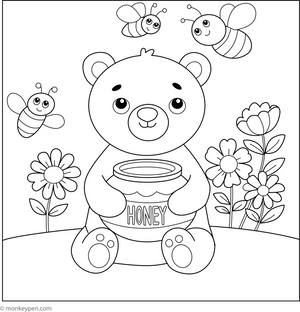 Teddy with Honey Coloring Page