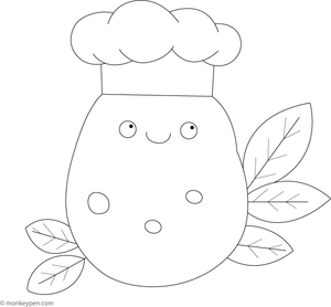 Cartoon-style potato character wearing a chef’s hat suitable for cooking-themed educational activities.