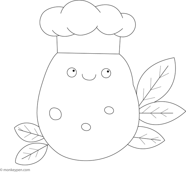 Cartoon-style potato character wearing a chef’s hat suitable for cooking-themed educational activities.