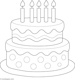 Two-tier celebration cake with decorative icing and details, ready to be coloured.