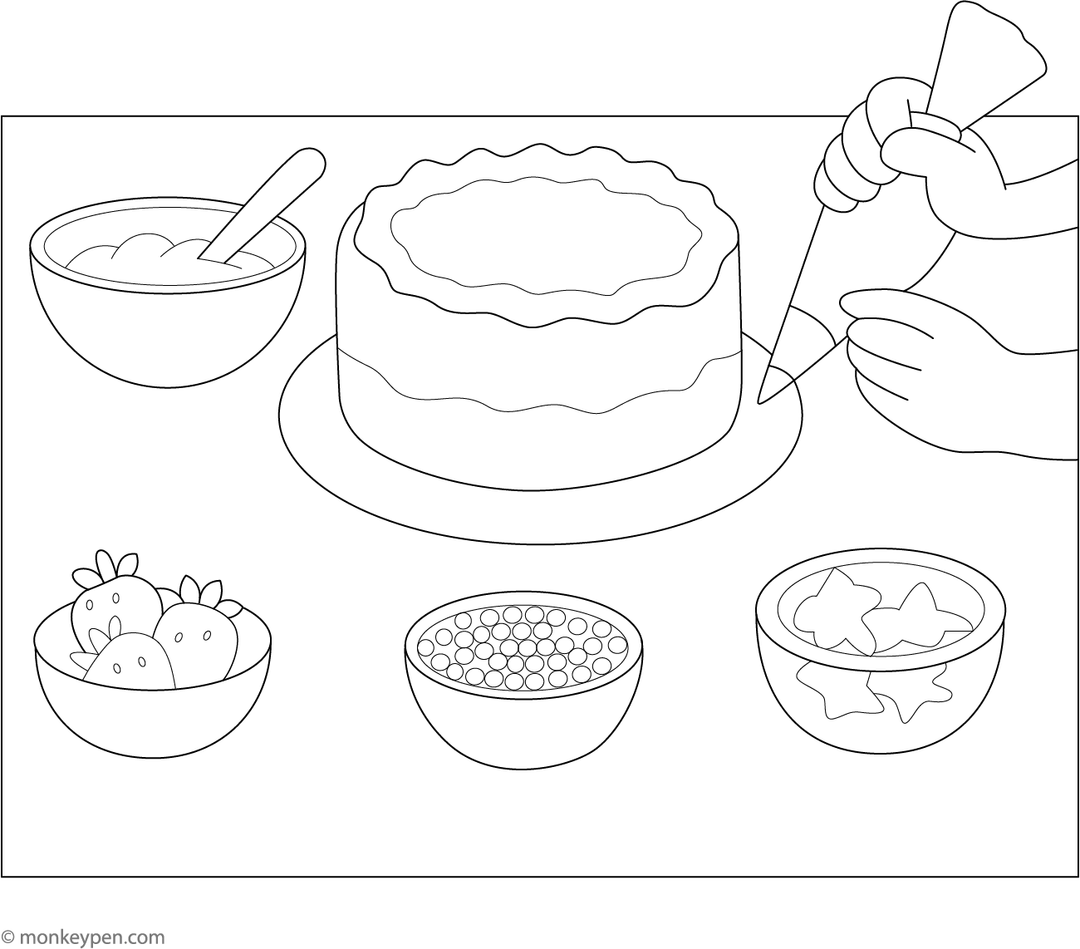 Cake Decorating Table | Free Coloring Pages