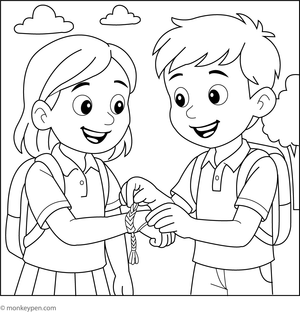 Coloring illustration depicting two friendship bracelets adorned with beads and charms, representing an engaging craft activity suitable for children.  