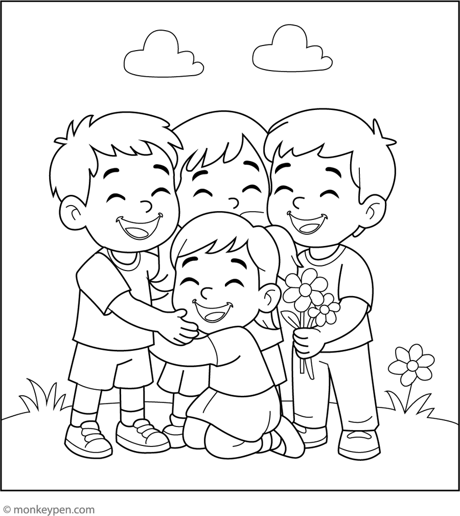 Friendship Day Hug | Free Coloring Pages