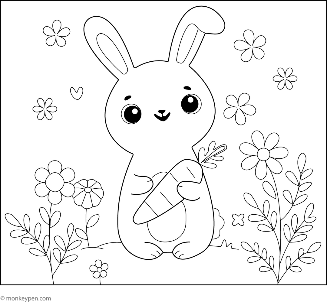 Cute Rabbit Coloring Page – Free Printable PDF for Kids