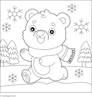Bear in Winter Wonderland Coloring Page