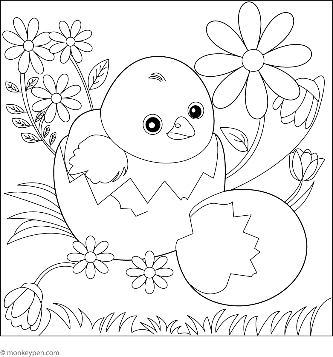 Chick Hatching An Egg Coloring Page