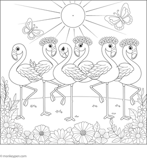 Flamingos in a Row Coloring Page