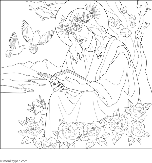 Jesus with Thorn Crown Coloring Page