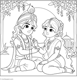 Krishna and Radha Coloring Page