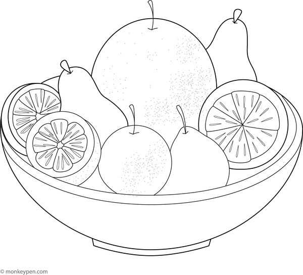  Cute smiling orange slice with seeds for children to color.