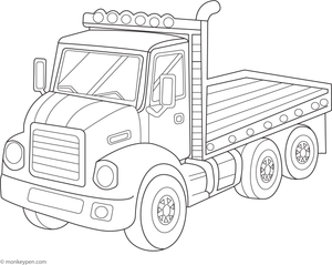 An illustration of a flatbed truck carrying large loads, suitable for educational coloring.