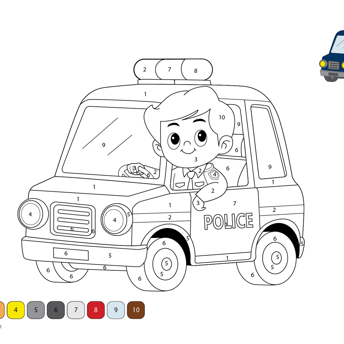 Police Car Color by Number | Fun Printable Activity for Kids