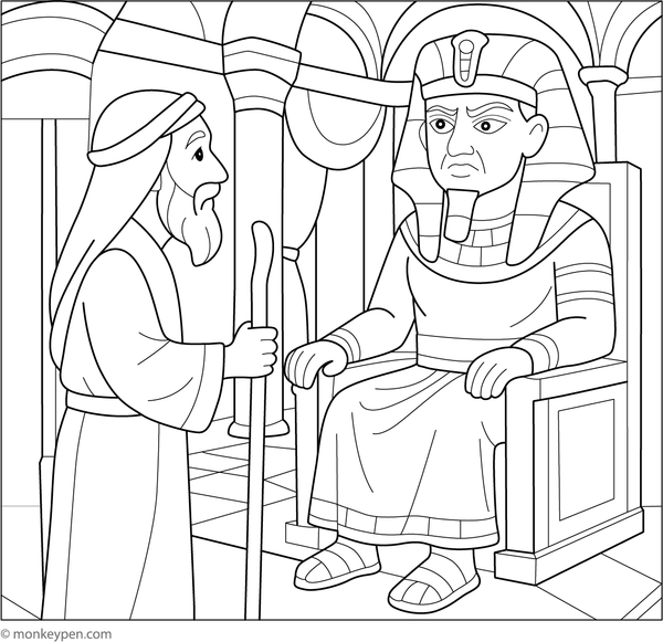 Printable coloring page of Pharaoh’s grand palace in Egypt, featuring tall columns and intricate royal decorations. 