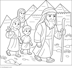  Free printable coloring page of Israelites walking together as they leave Egypt, led by Moses.