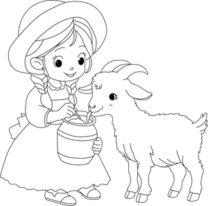 Girl Feeding a Goat Coloring Page – fun and educational printable for children