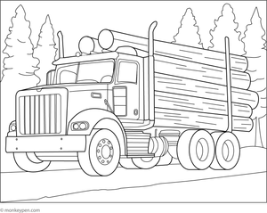  An illustration of a logging truck loaded with big tree logs, ideal for educational and artistic coloring.