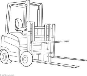  A telescopic forklift with an extended arm, designed for children to color and learn about construction equipment.

