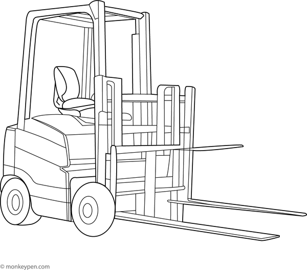  A telescopic forklift with an extended arm, designed for children to color and learn about construction equipment.
