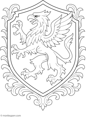 Coloring page of a griffin tattoo design combining an eagle and lion.
