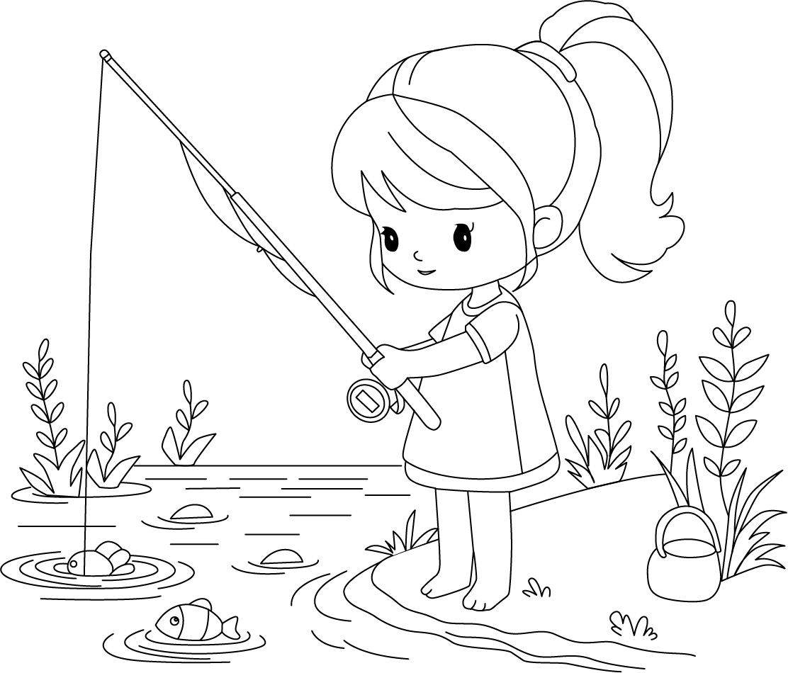 Girl Fishing Coloring Page