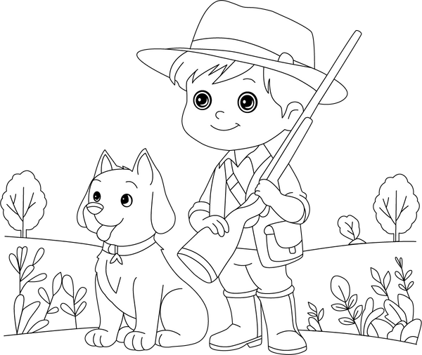 Hunter Boy and Dog Coloring Page – fun and educational printable for children