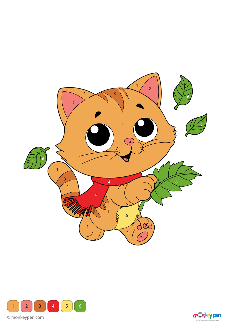 Cat Color by Number – Free Coloring Pages For Kids