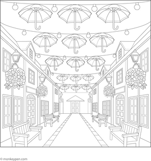 Umbrella Street Coloring Page