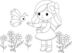 Girl and Butterfly Coloring Page – fun and educational printable for children