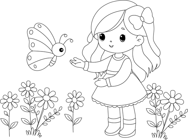 Girl and Butterfly Coloring Page – fun and educational printable for children
