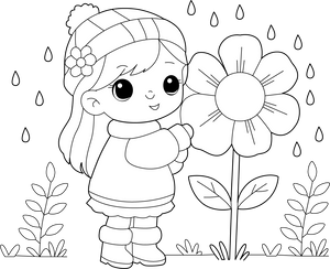 Cute Girl and Flower Coloring Page – fun and educational printable for children