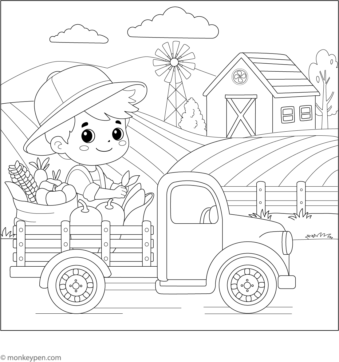 Country Farm Coloring Sheet – Exciting Art Activity
